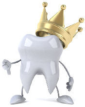 Funny picture of a tooth wearing a loos crown.