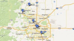 Map of Dental Health Colorado locations in Denver, 16th Street, DTC, Midtown, Westminster, Boulder and Longmont, CO.
